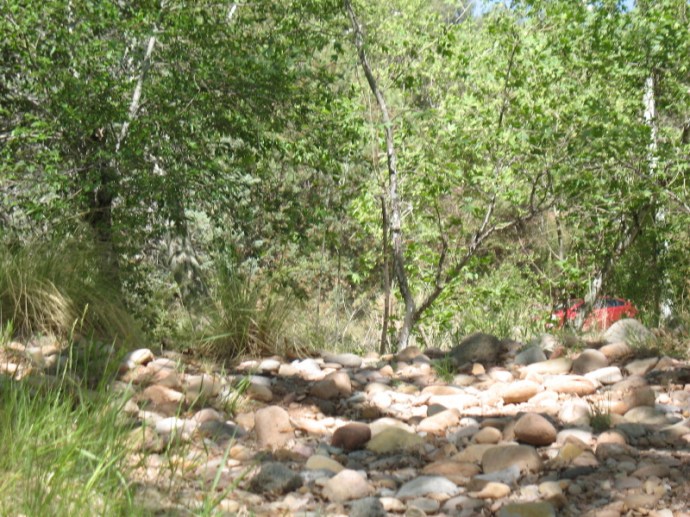 Car on the other side of the sloping berm.